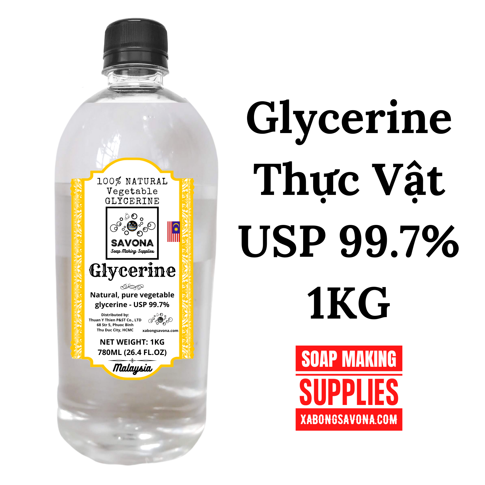 GLYCERINE THỰC VẬT TINH KHIẾT USP (99,5% - 99,99%) MALAYSIA ĐẠT TIÊU CHUẨN DƯỢC PHẨM, THỰC PHẨM 1KG - MALAYSIA VETGETABLE USP GLYCERIN 99.5%, FOOD GRADE 1KG