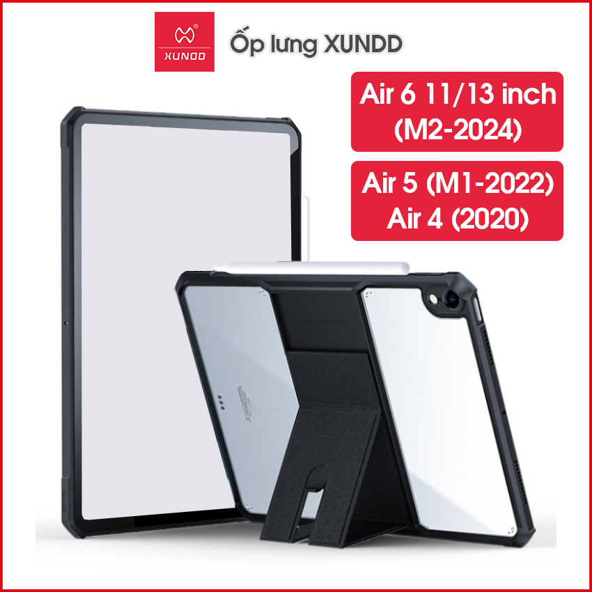 [Hỏa Tốc HCM] Ốp lưng XUNDD iPad Air 6 11/ 13 inch (M2-2024)/ Air 5 (M1-2022)/ Air 4 (2020) 10.9 inch - Chống shock, Mặt lưng trong, Viền TPU, CÓ CHÂN ĐỨNG