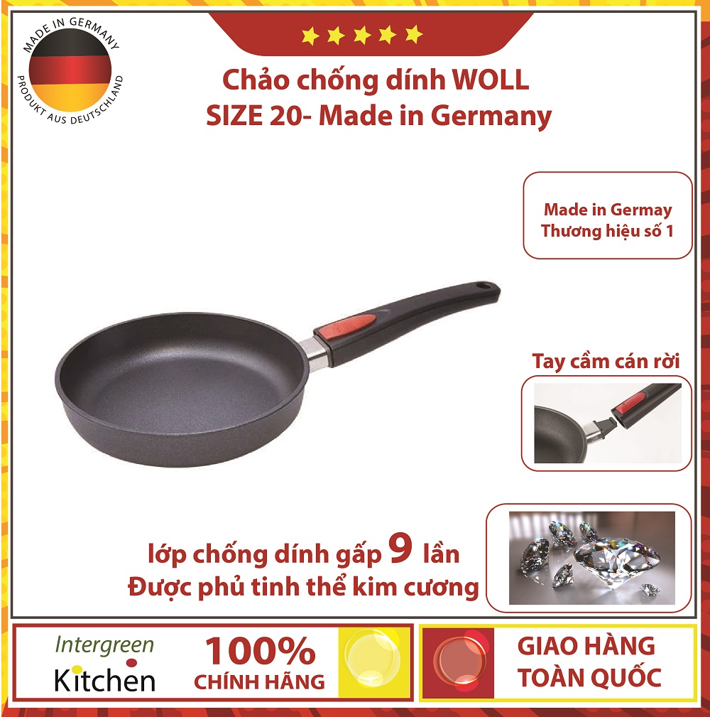 Chảo chống dính woll diamond lite fry 20-24-28 cm chảo chống dính loại chảo bếp từ,  tiết kiệm 1/3 lượng dầu , bề mặt 7 lớp chống dính, dùng trong máy rửa bát