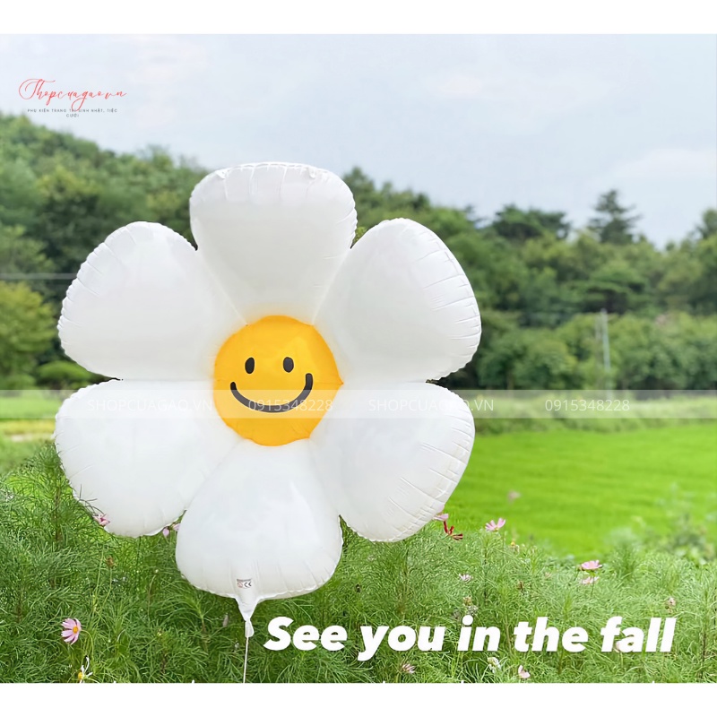 Bóng hoa cúc trắng hoa cúc mặt cười 3D trang trí sinh nhật party decor phong cách Hàn Quốc (CÓ TẶNG KÈM ỐNG HÚT THỔI)