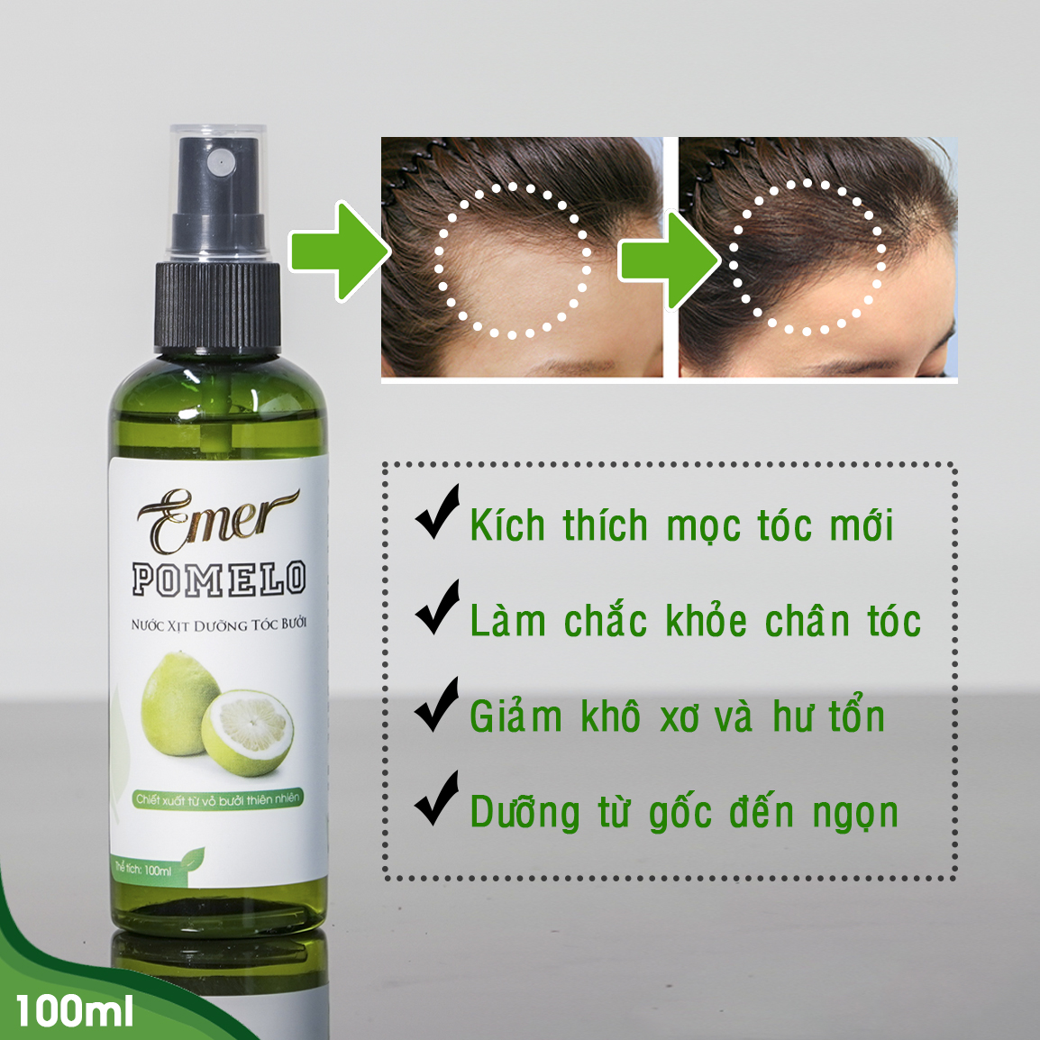 Dưỡng tóc Pomelo kích thích mọc tóc, xịt tóc bưởi ngăn rụng, giúp tóc suôn mượt và đen hơn 100ml BA TU SHOP