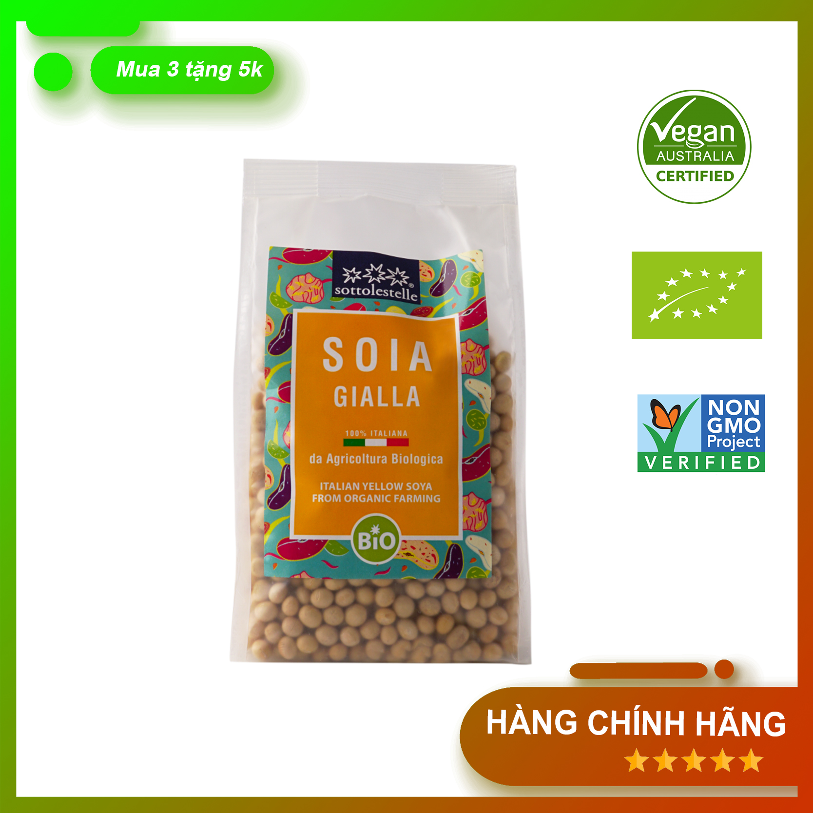 [FREESHIP TỪ 50K] Hạt đậu nành hữu cơ Sottolestelle 400g ít calo chứa nhiều Estrogen thực vật