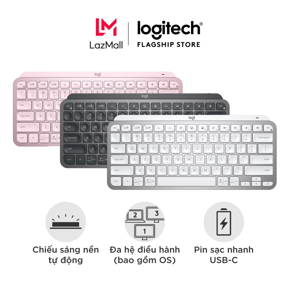 Bàn phím không dây Bluetooth Logitech MX Keys Mini Nhỏ gọn Sạc USBC Phím tắt thông minh Có bản cho Mac