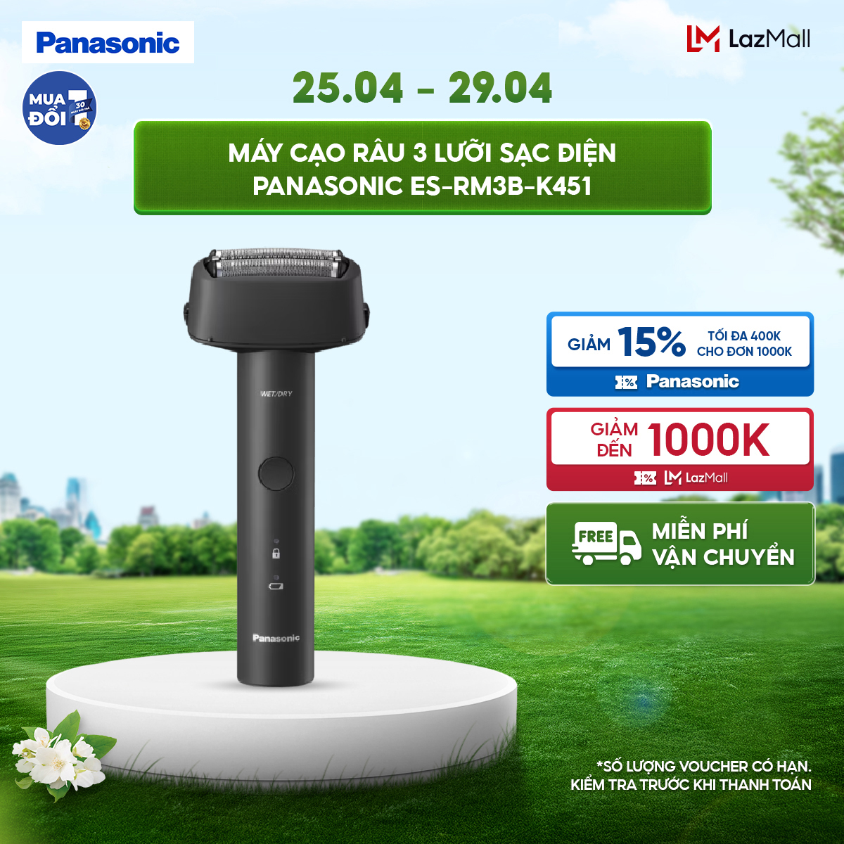 Máy cạo râu 3 lưỡi sạc điện Panasonic ES-RM3B-K451 - Cổng sạc USB (Type-C) - Hàng chính hãng
