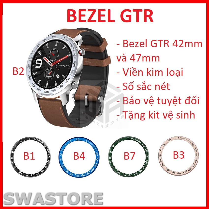 Vòng Bezel Amazfit GTR 47mm GTR 42mm SWASTORE viền bảo vệ viền đồng hồ Amazfit GTR tặng kèm cường lực theo từng mẫu