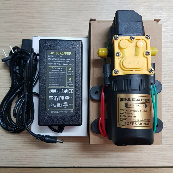 Máy bơm tăng áp 12V Sinleader có rơle tự ngắt kèm nguồn 5a