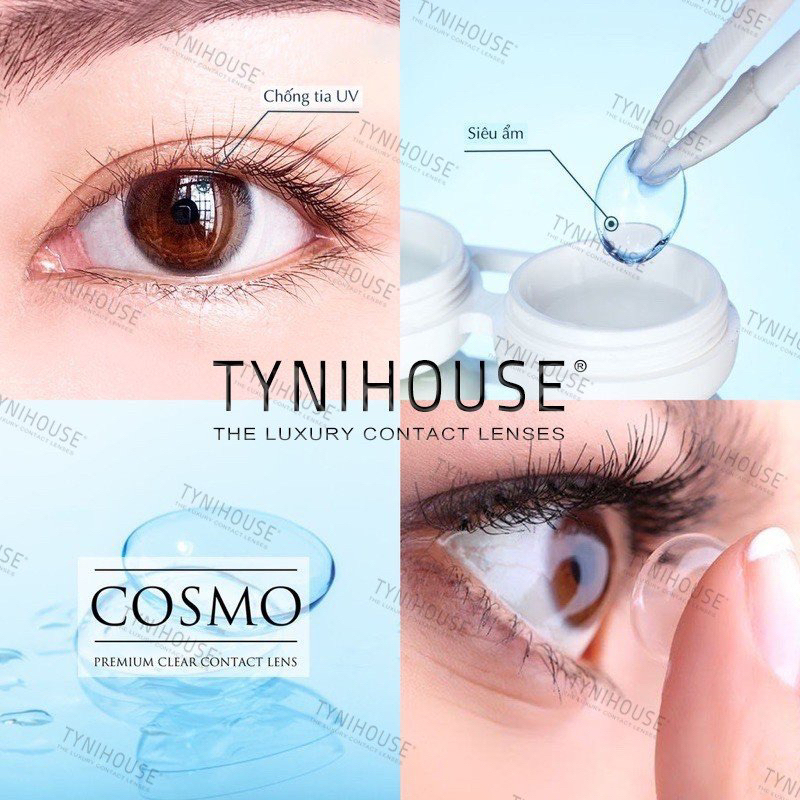 Kính áp tròng lens trong suốt cao cấp cosmo - korea | tặng kèm khay gương dụng cụ
