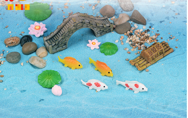 Mô hình hoa sen, lá sen, cá koi trang trí tiểu cảnh, sen đá, chậu cây, bể cá, thủy sinh, terrarium, bánh kem