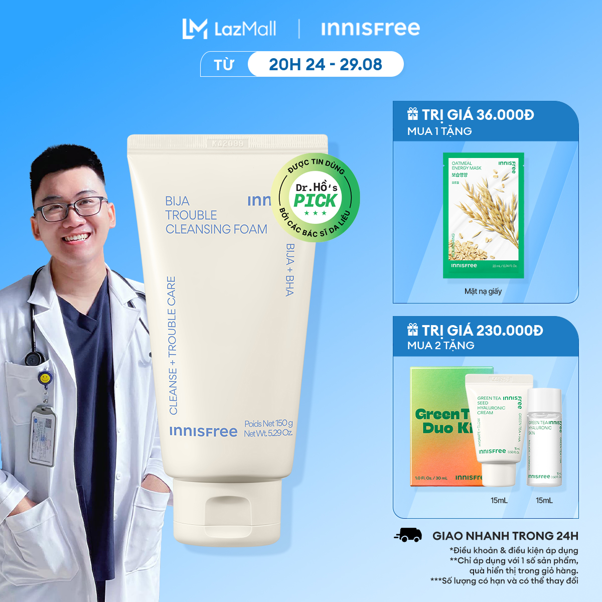 Sữa rửa mặt dành cho da mụn INNISFREE Bija Trouble Cleansing Foam 150g