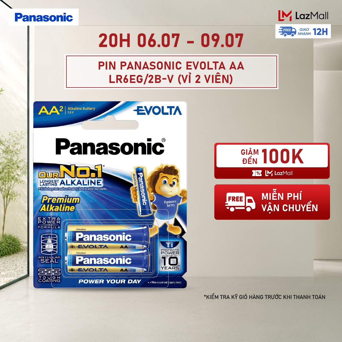 Vỉ 2 viên pin panasonic evolta aa lr6eg/2b-v – hàng chính hãng