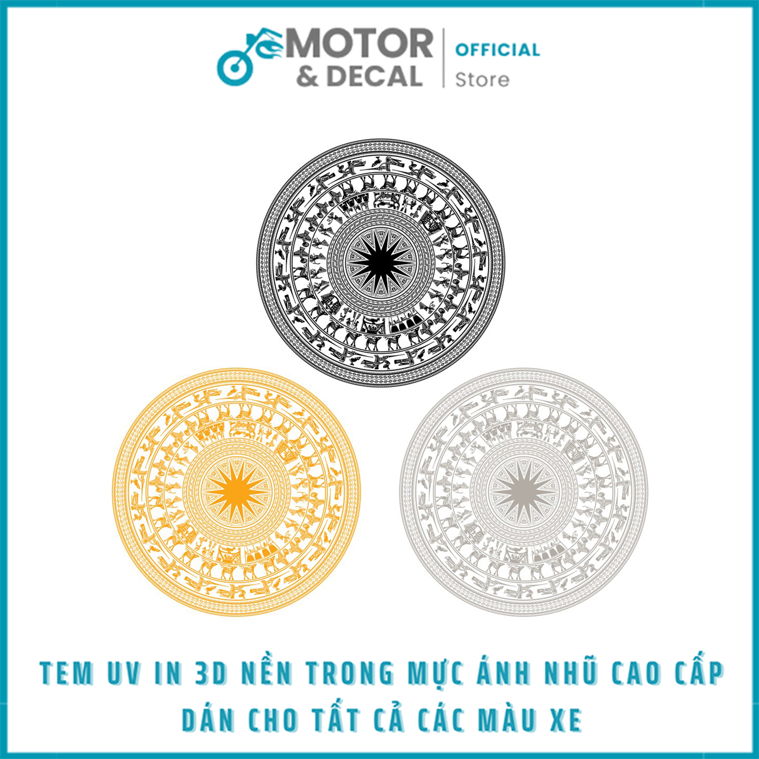 Tem Trống Đồng Nền Trong - Tem Dán Xe Máy , Ô TÔ , Cửa Nhà - Tem UV in 3D nền trong ánh nhũ cao cấp Giá 99,000 Đồng*Miễn phí vận chuyển