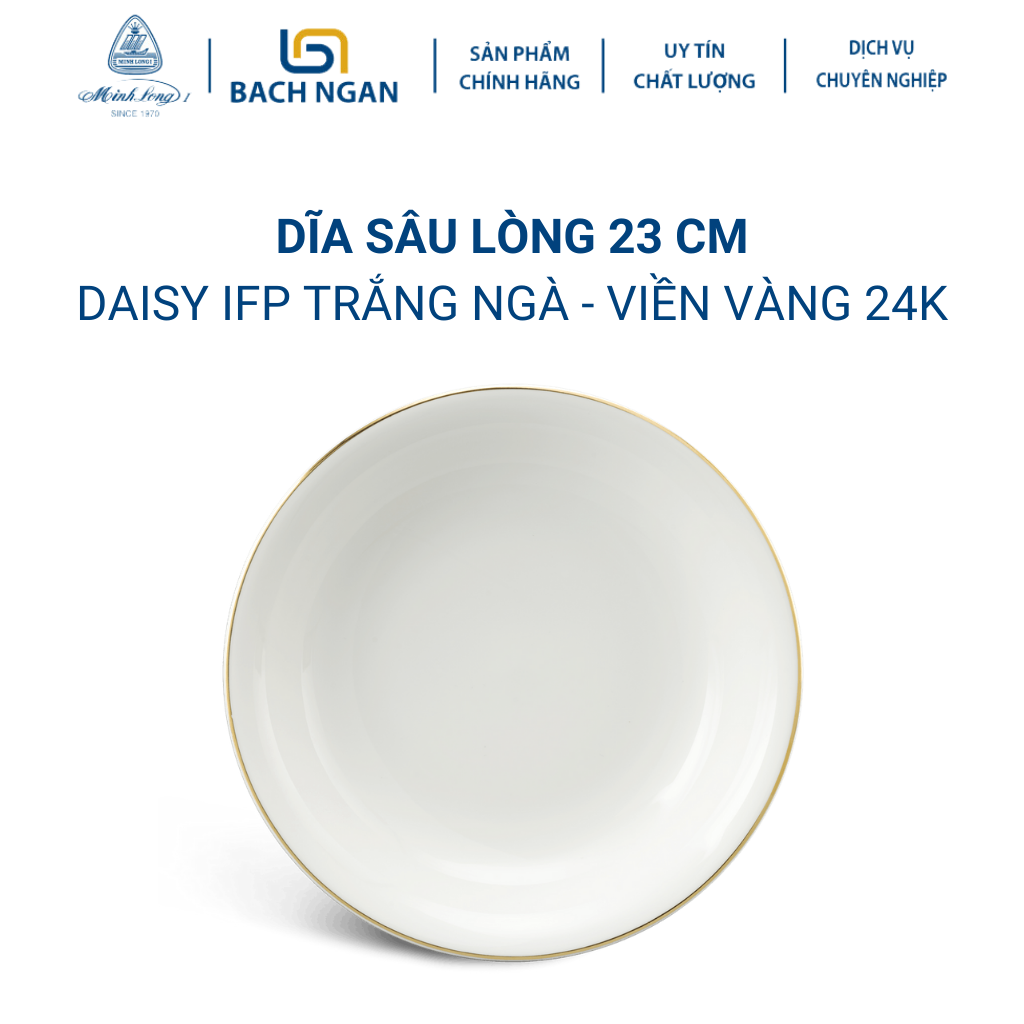 Dĩa sâu lòng Minh Long 23 cm Daisy IFP Chỉ Vàng