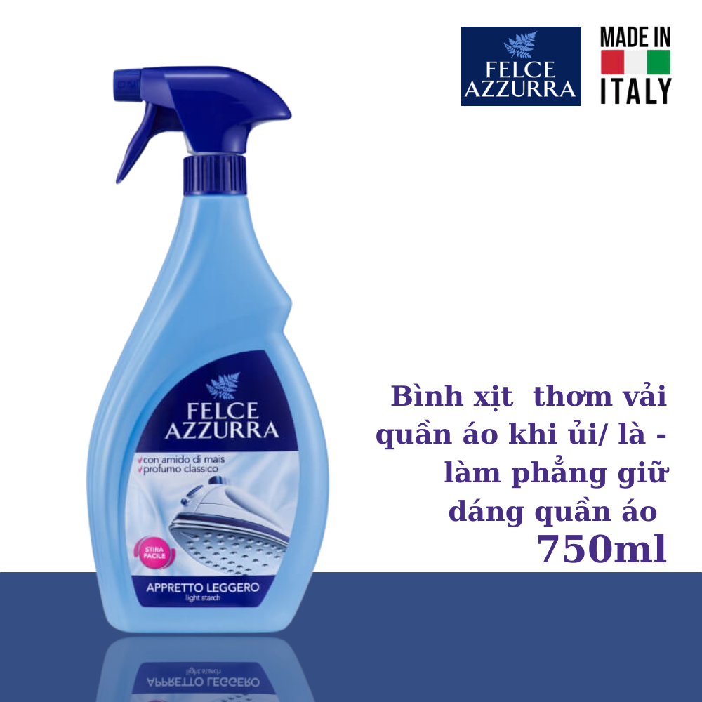 Bình xịt thơm vải quần áo khi ủi/ là, làm phẳng giữ dáng quần áo Felce Azzurra - 750ml - NK Ý