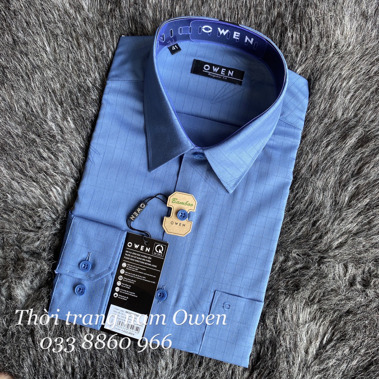 OWEN - Aó sơ mi dài tay Owen Regular fit chất sợi tre màu xanh mint kẻ chìm 221072