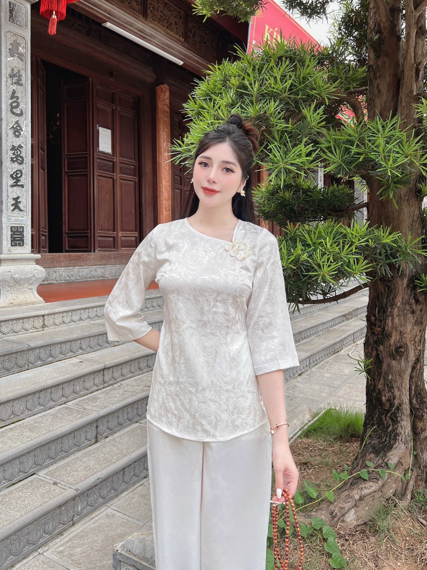 Set lam/Pháp phục đi chùa trang nhã khuy tết lụa tơ cao cấp
