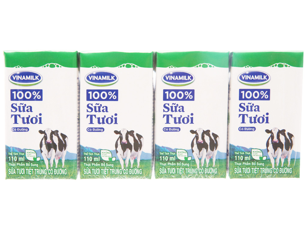 Lốc 4 hộp sữa tươi có đường Vinamilk  Sữa Tươi 110ml - L4STCDVNM110ML(Hương chuối)