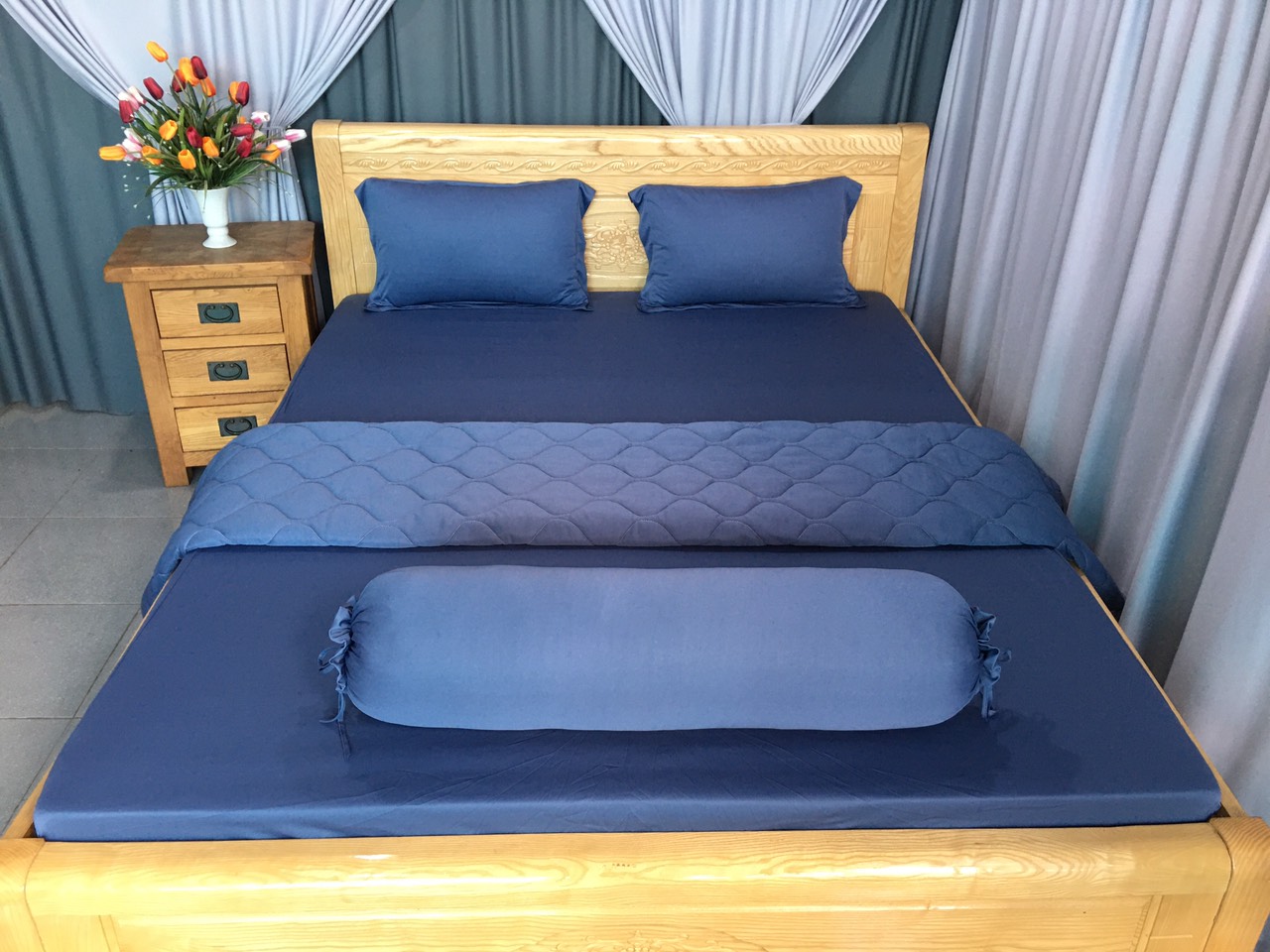 Drap Lẻ Thun Lạnh Hàn Quốc Lan Phạm Bedding - Màu Xám Xanh