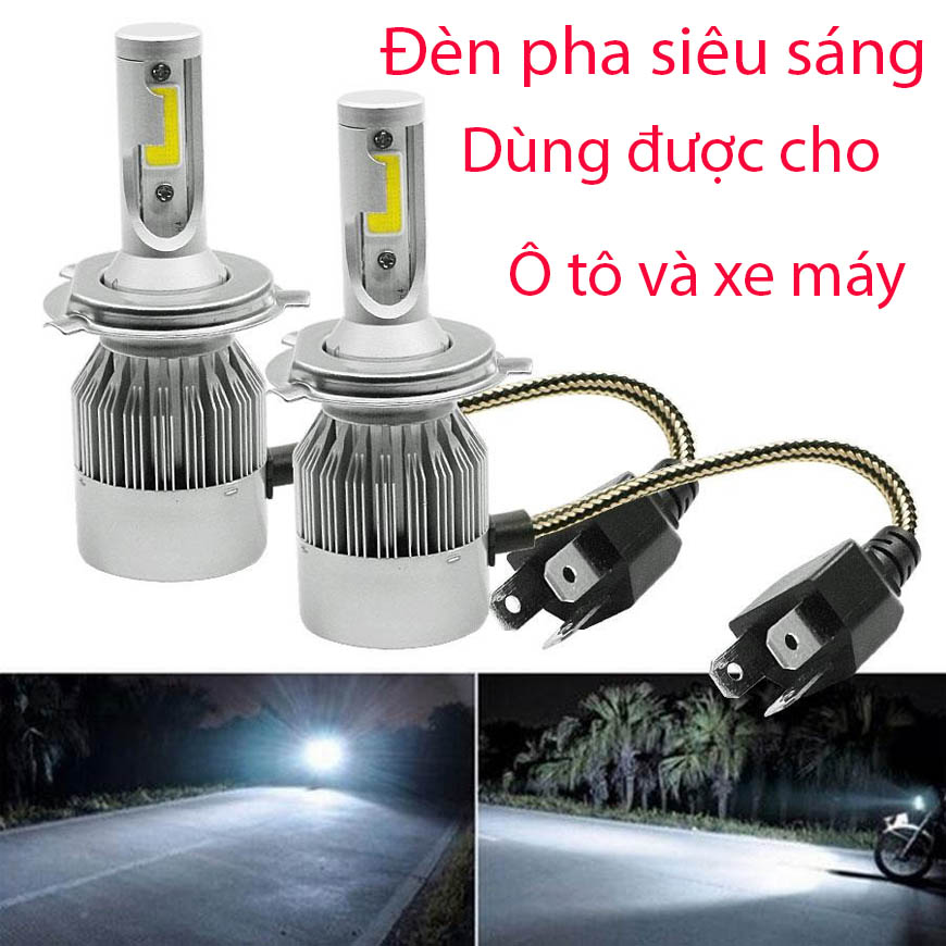 [HCM]Đèn pha siêu sáng Ô tô Xe Máy - Đèn Led Pha Cos Cho Xe Máy ĐÈN XE MÁY  ĐỒ CHƠI TRANG TRÍ XE MÁY - Đèn Pha Xe C6 3 Tim có 2 chế độ Pha và Cốt Lắp hầu hết các dòng xe máy chân H4 Nguồn 12V
