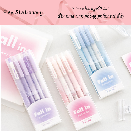 Set 5 bút rosy posy chất lượng cao, bút fall in màu pastel xinh xắn, bút gel