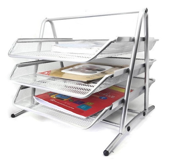 Khay đựng tài liệu văn phòng 3 tầng bằng thép lưới cao cấp BHO67