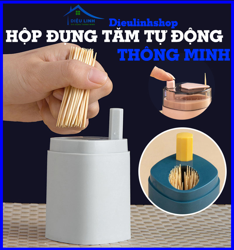 Hộp đựng tăm,  lọ đựng tăm xỉa răng tự động thông minh - hũ tăm nhấn nút lấy tăm tiện lợi dieulinhshop