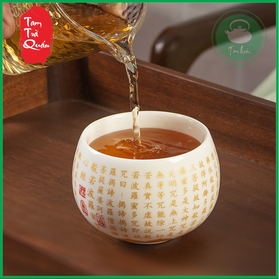 Chén chủ uống trà sứ Đức Hóa khắc tâm kinh 170ml