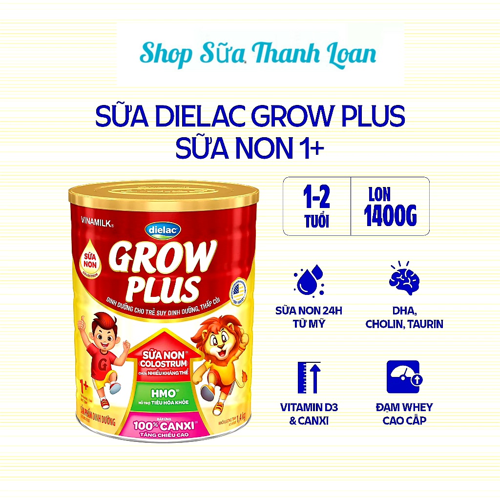 (HSD T4-2026) COMBO 2 HỘP Sữa Bột Vinamilk Dielac Grow Plus 1+ HT 1400g (Sữa Non) (Cho Trẻ Từ 1 - 2 Tuổi)..