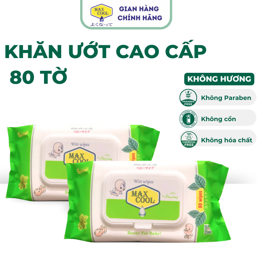 Combo 2 gói khăn ướt cao cấp Max Cool 80 tờ không hương