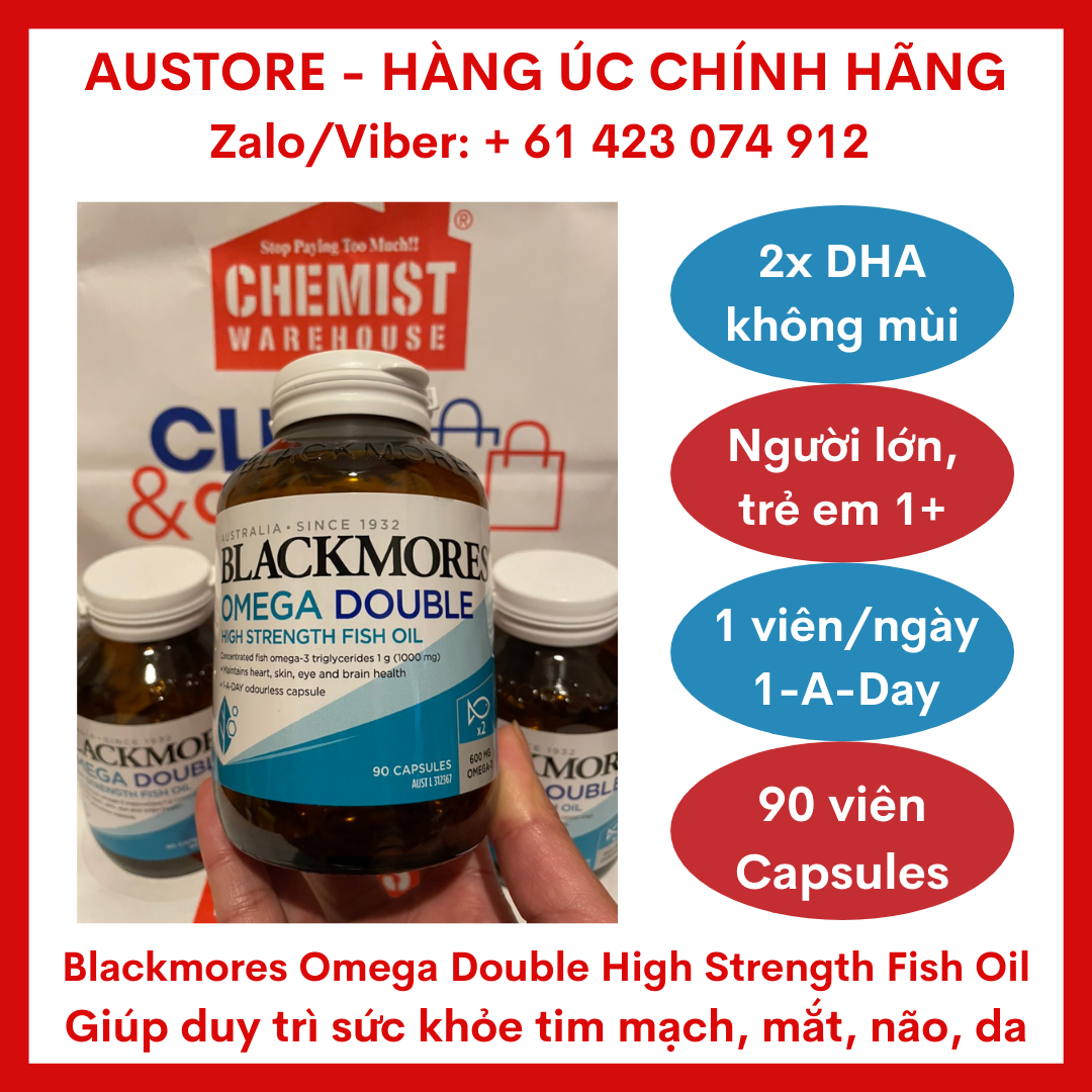 [Bill Úc, Date mới] Dầu cá không mùi Blackmores Omega Double High Strength Fish Oil 90 Capsules (90 viên) - Cung cấp 2x DHA