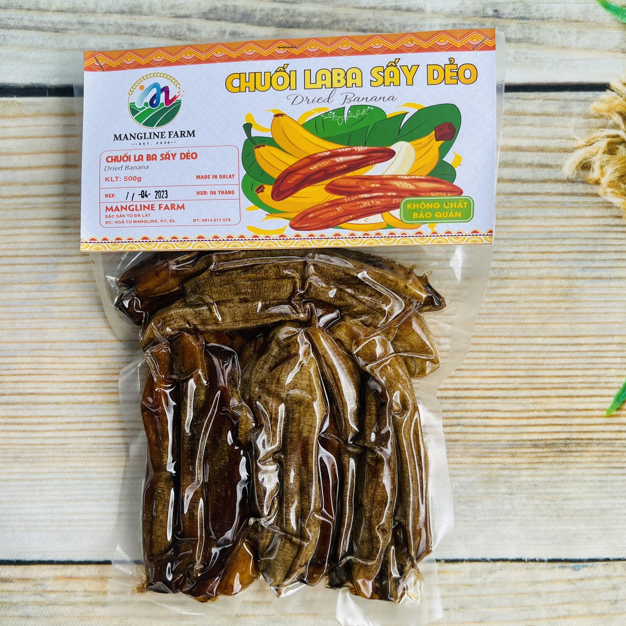 Chuối Laba sấy dẻo không đường Mangline Farm Đà Lạt 500g đồ ăn vặt giảm cân thơm ngon mềm dẻo đặc sản Đà Lạt