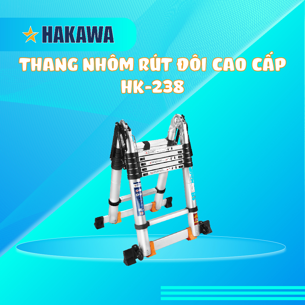 THANG NHÔM RÚT ĐÔI CHỮ A XẾP GỌN CAO CẤP HAKAWA HK-238 (3M8 ) - HÀNG CHÍNH HÃNG - BẢO HÀNH 2 NĂM