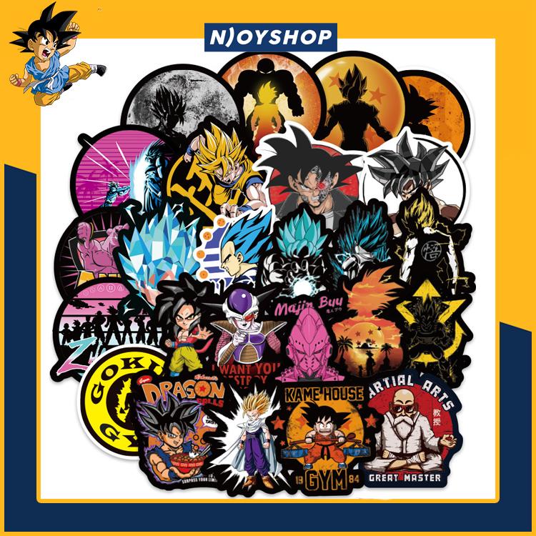 Set 100 miếng sticker dán dragon ball 7 viên ngọc rông songokuchống nước dán nón bảo hiểm laptop vali tủ bàn học xe máy
