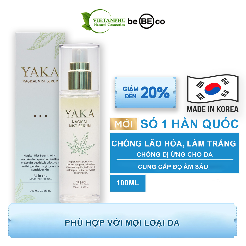 Serum dạng xịt khoáng căng bóng da, chống lão hóa, làm trắng yaka magical mist serum 100m