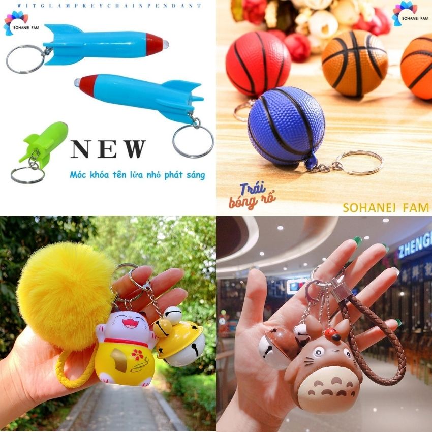 [NHIỀU MẪU] Móc Khóa Siêu Xinh Độc Đáo -SOHANEI FAM -Móc Khóa Silicon Kèm Cục Bông, Chuông, Kèn...-Mèo May Mắn, Mèo Thần Tài, Kỳ Lân, Khủng Long, Totoro, Bóng rổ, Tên Lửa......