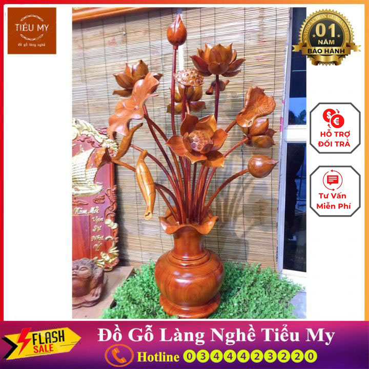 Bình 13 bông hoa sen, chất liệu gỗ hương ta, 1 bình gồm 13 bông hoa sen, bình kê cho phòng khách rất sang trọng và đẳng cấp