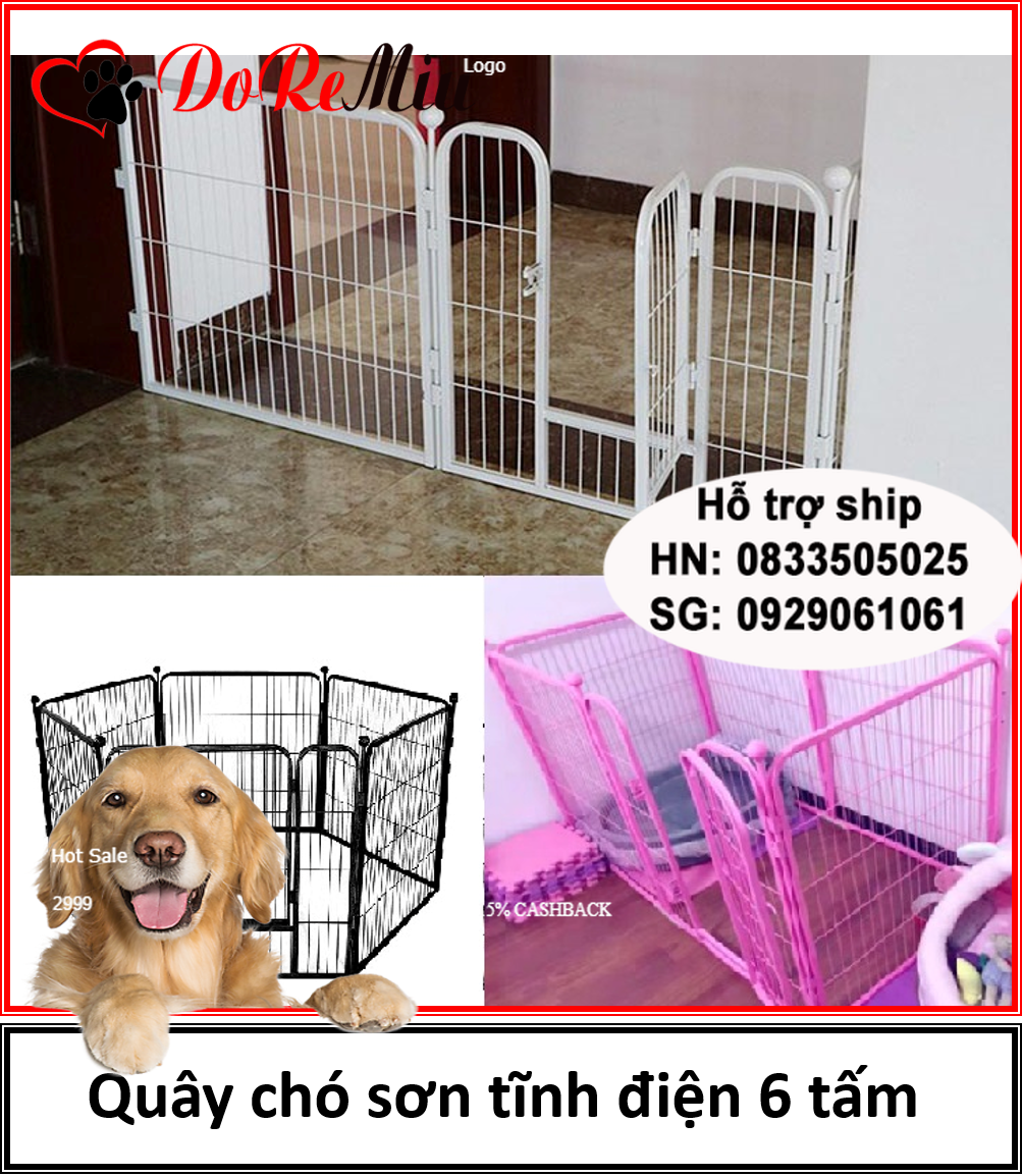 Doremiu- Quây sắt 6 tấm sơn tĩnh điện loại nan ống xịn xò (2 size) chuồng quây nuôi chó dạng tấm ghép