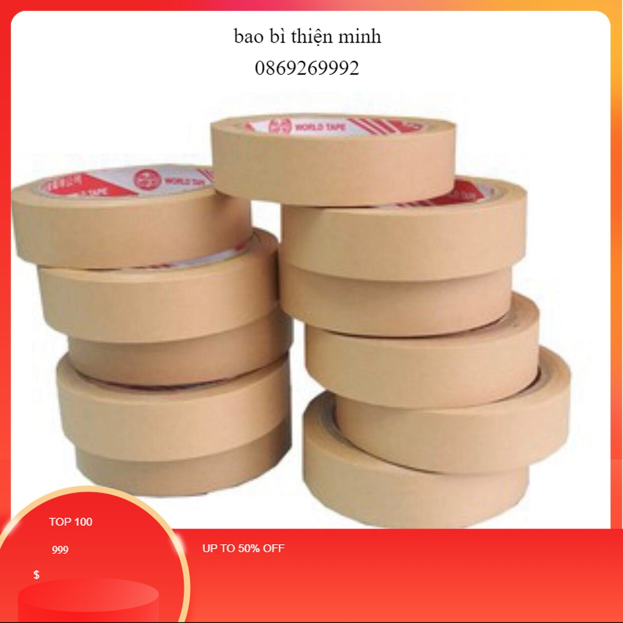 Băng dính giấy da bò kraft 2,5cm x 40m