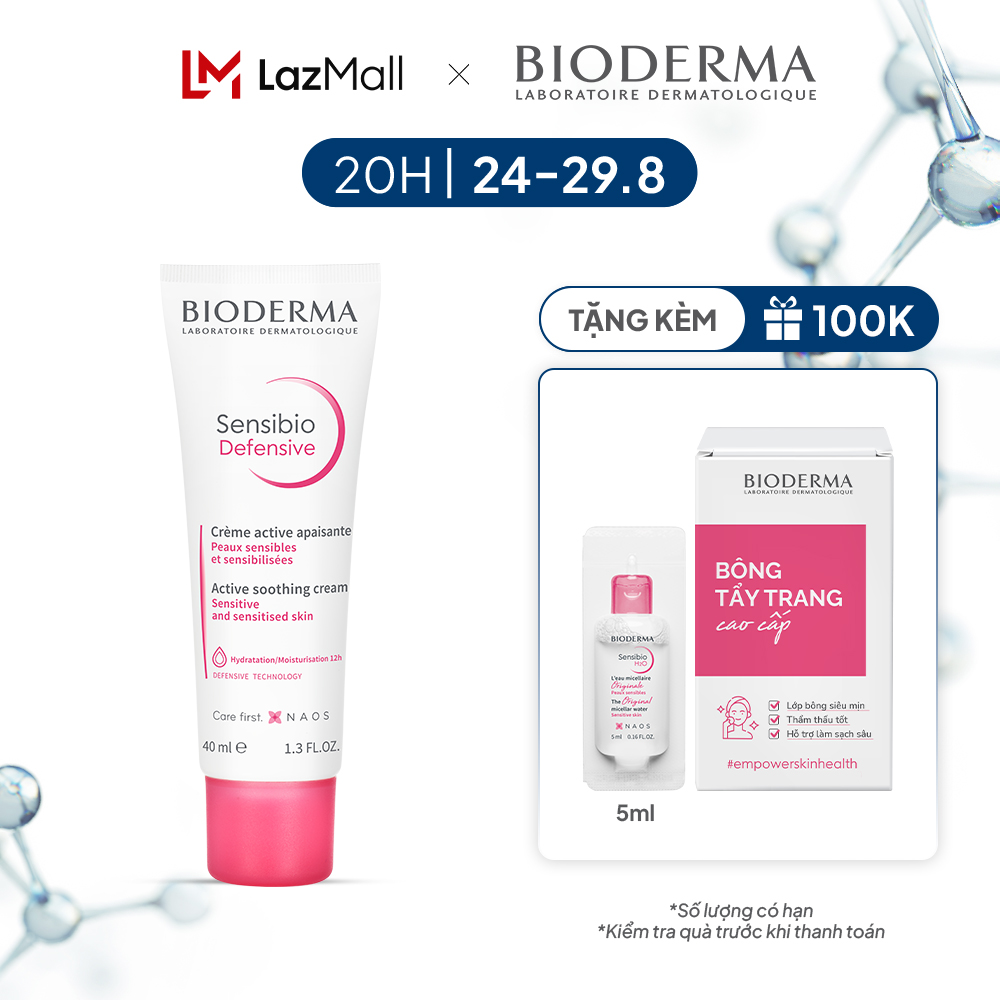 Kem dưỡng ẩm và làm dịu da, dành cho da nhạy cảm Bioderma Sensibio Defensive 40ml