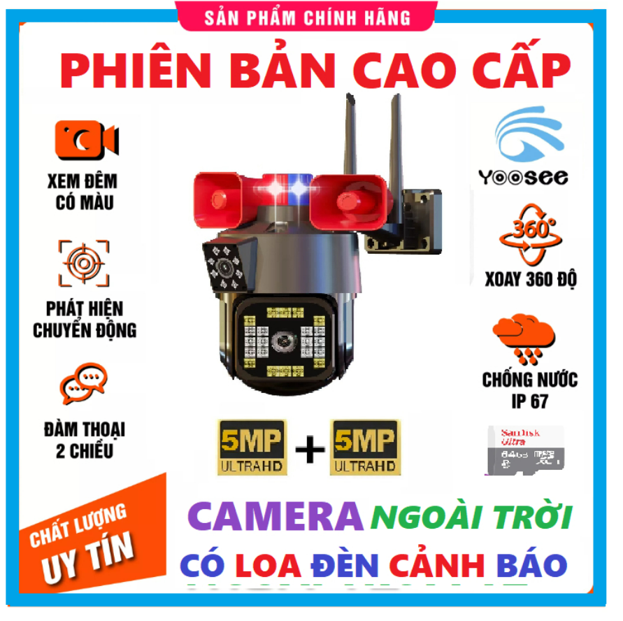 Camera IP Yoosee 2 Mắt Xem 2 Màn Hình Cùng Lúc Độ Phân Giải 5.0Mpx Có 2 Còi Báo Động Thông Minh Camera Wifi Không Dây Yoosee Xem Từ Xa Qua Điện Thoại Camera Có Hồng Ngoại Quay Đêm Hình Ảnh Sắc Nét Bảo Hành 12 Tháng