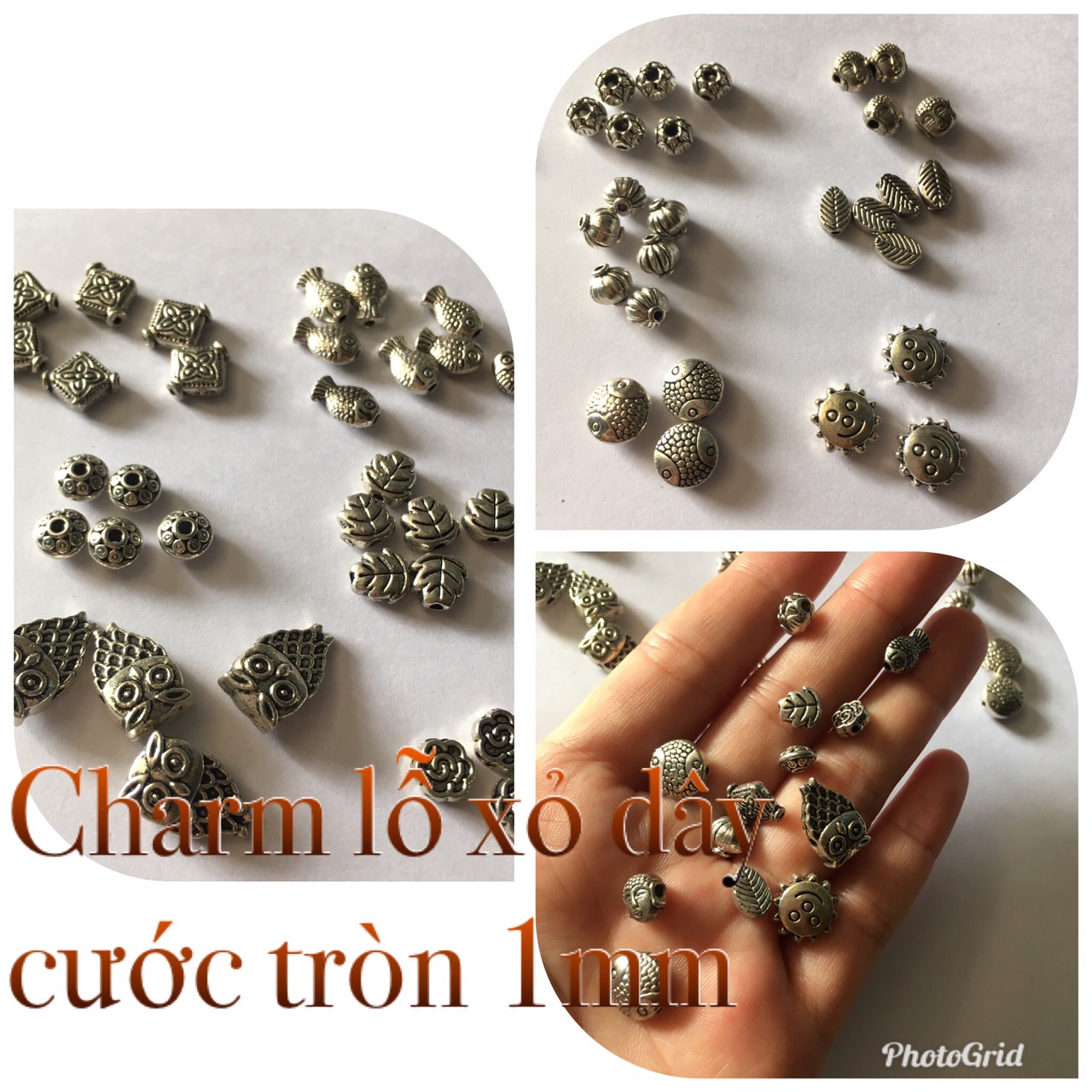 3 charm lỗ xỏ dây 1mm cước tròn
