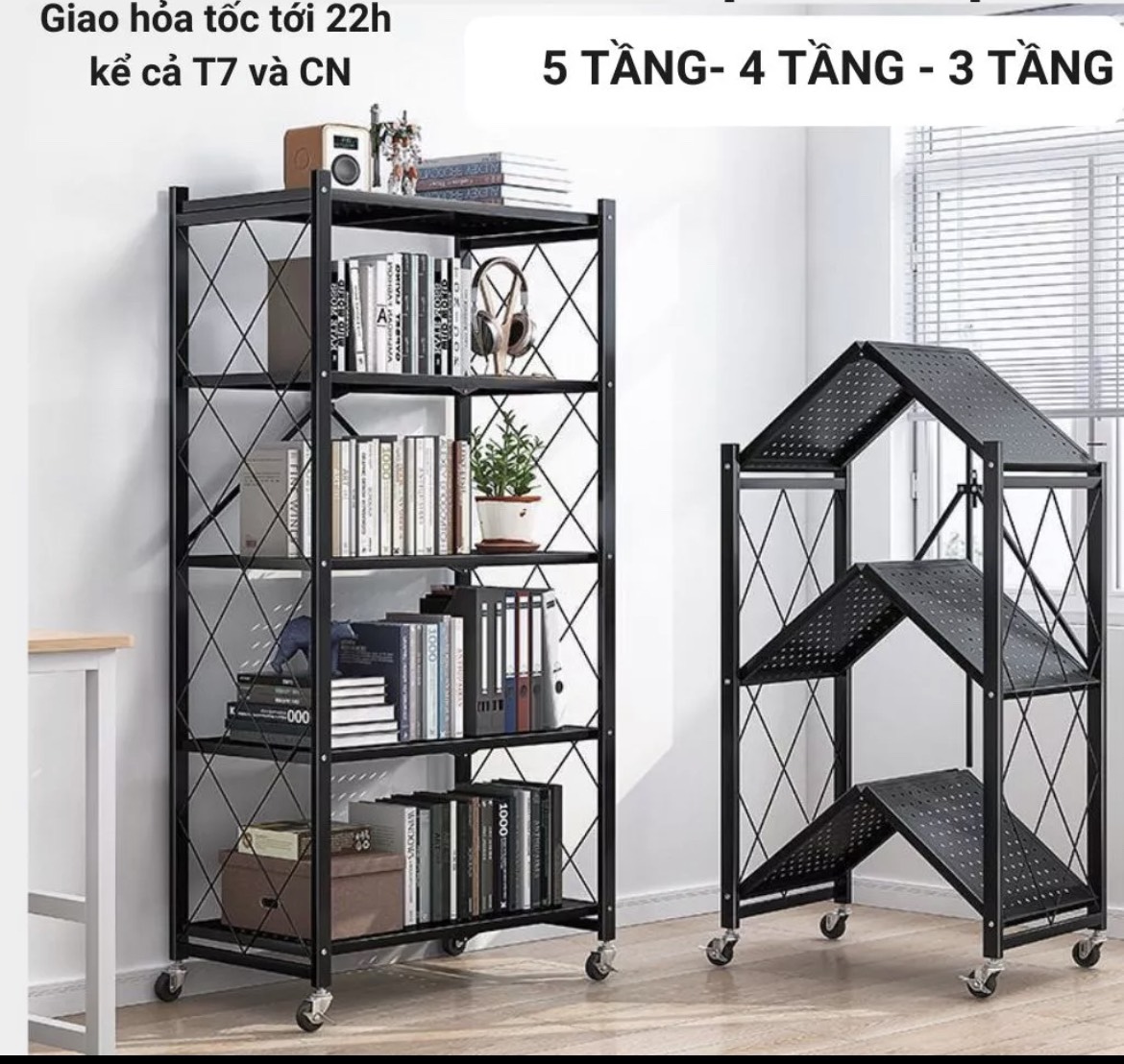 Kệ gấp gọn có bánh xe di động - để đồ đa năng 3/4/5 tầng