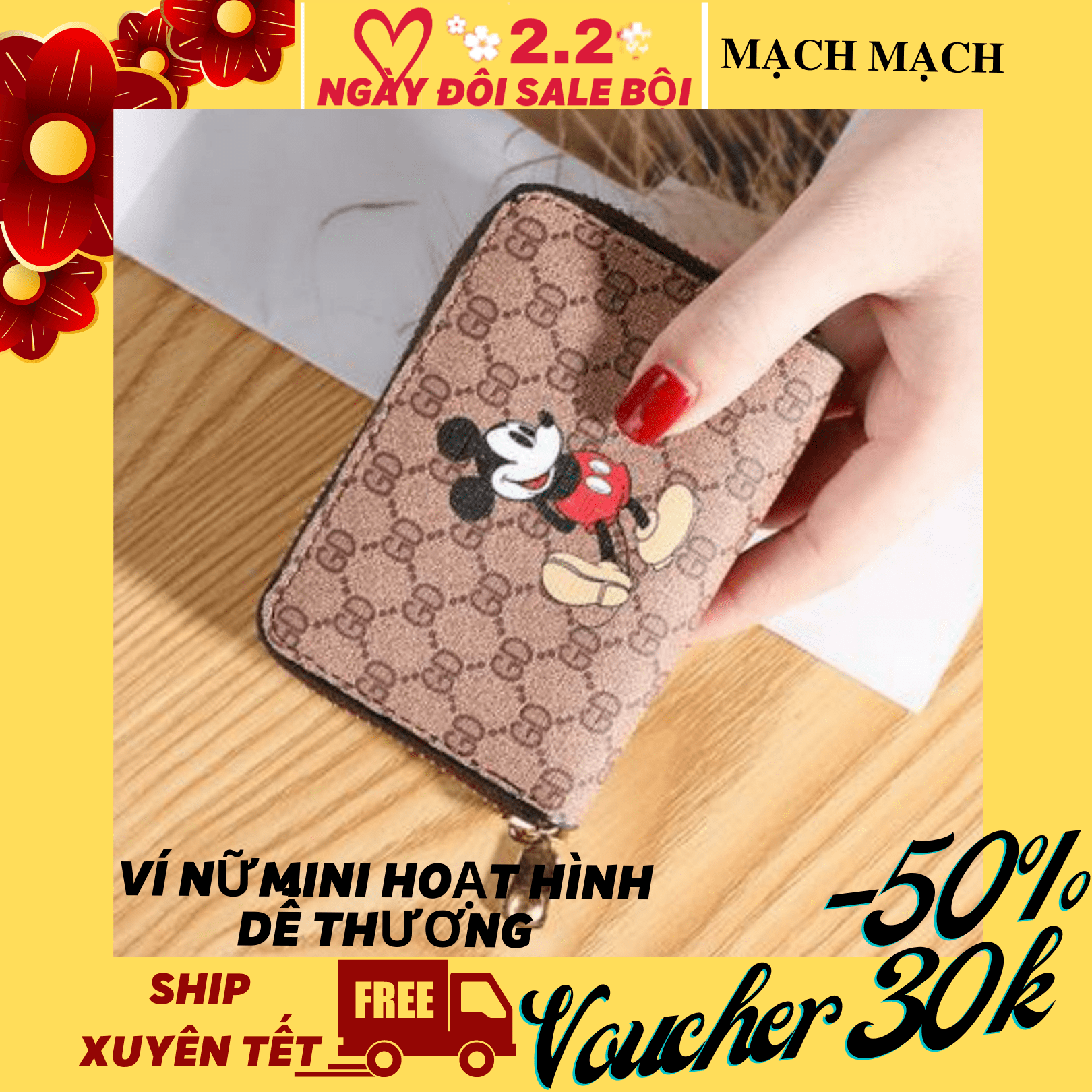 [HCM]Ví cầm tay nữ mini in hình chuột dễ thương