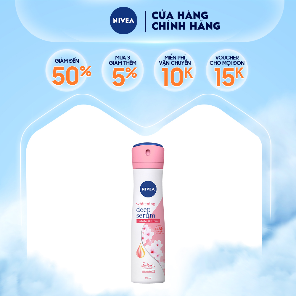 Xịt ngăn mùi Nivea serum trắng mịn hương hoa Sakura 150ml 85308