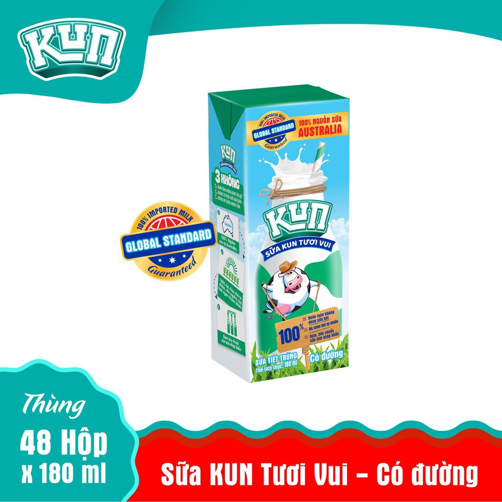 Thùng 48 hộp 180ml Sữa KUN tươi vui có đường