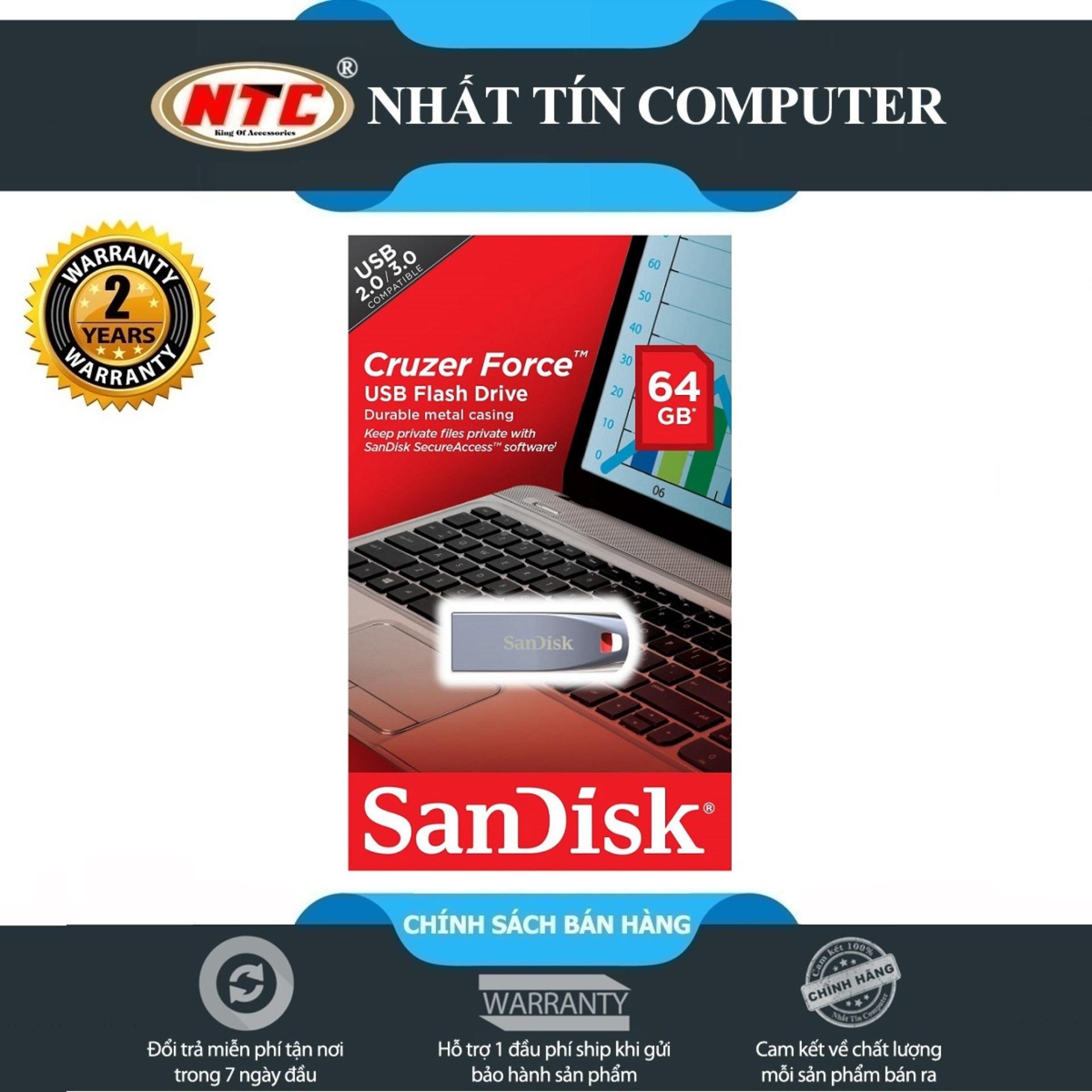 USB 2.0 Sandisk CZ71 64GB Cruzer Force - hợp kim nguyên khối (Bạc) - Nhất Tín Computer