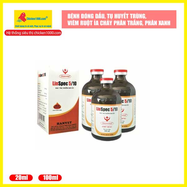 Thuốc thú y linspec 5/10 hanvet đặc trị tiêu chảy, ỉa chảy trên gà, vịt, heo, bò, lợn