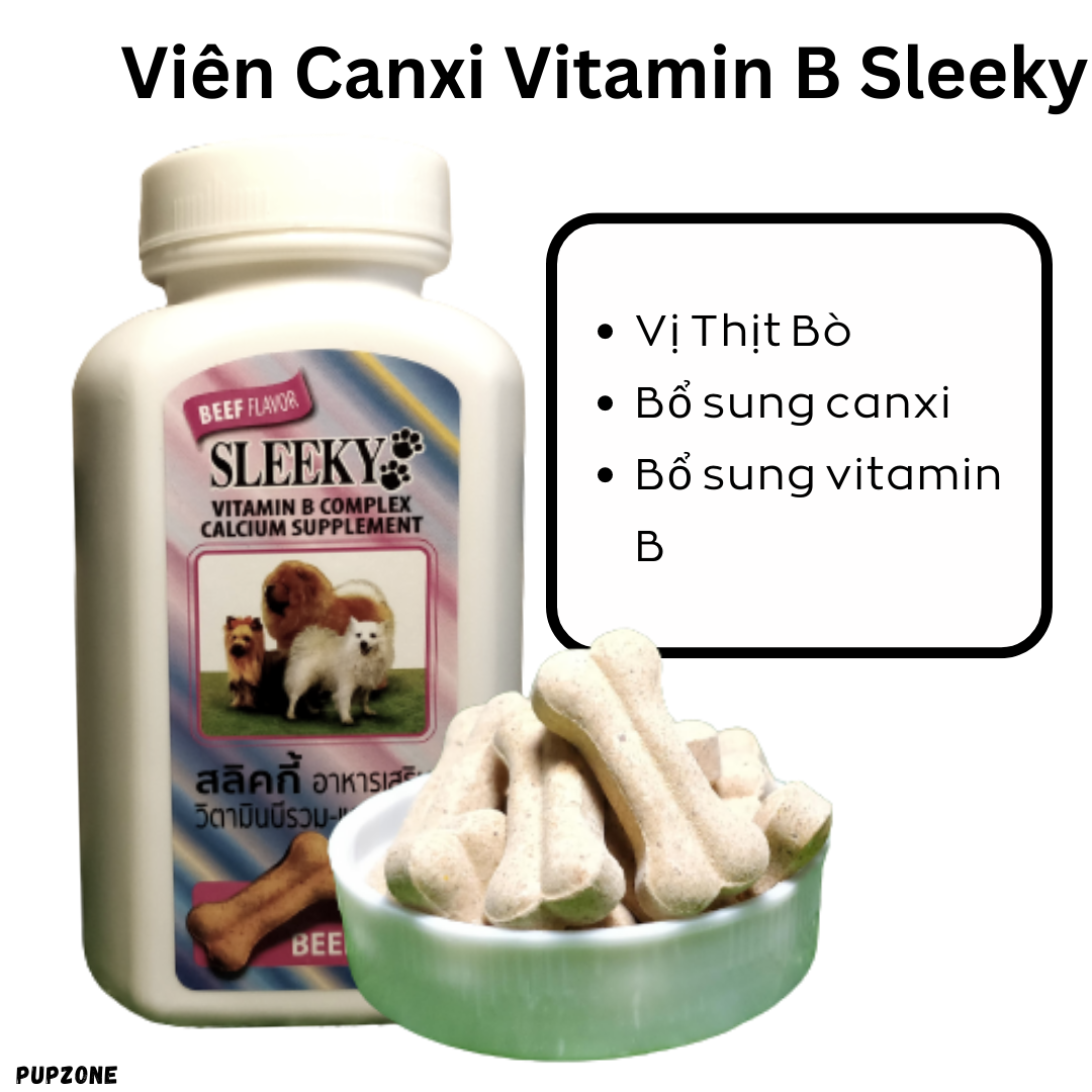 Pupzone viên bổ sung canxi và vitamin b sleeky vị bò