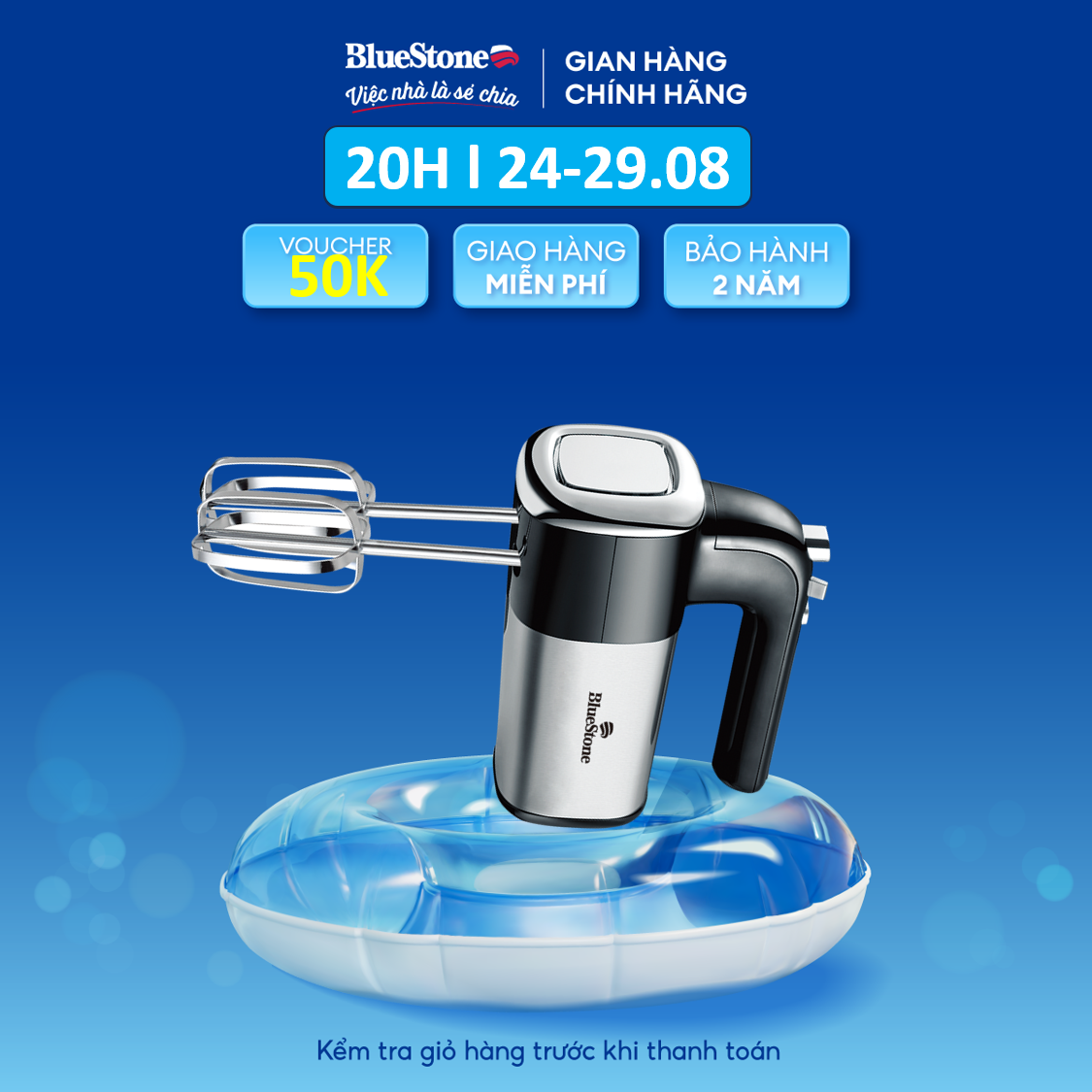 Máy Đánh Trứng BlueStone HMB-6338 (400W) -  5 mức tốc độ phù hợp với nhiều loại thực phẩm - Chất liệu thân máy bằng thép không gỉ - Bảo hành 2 năm - Hàng chính hãng