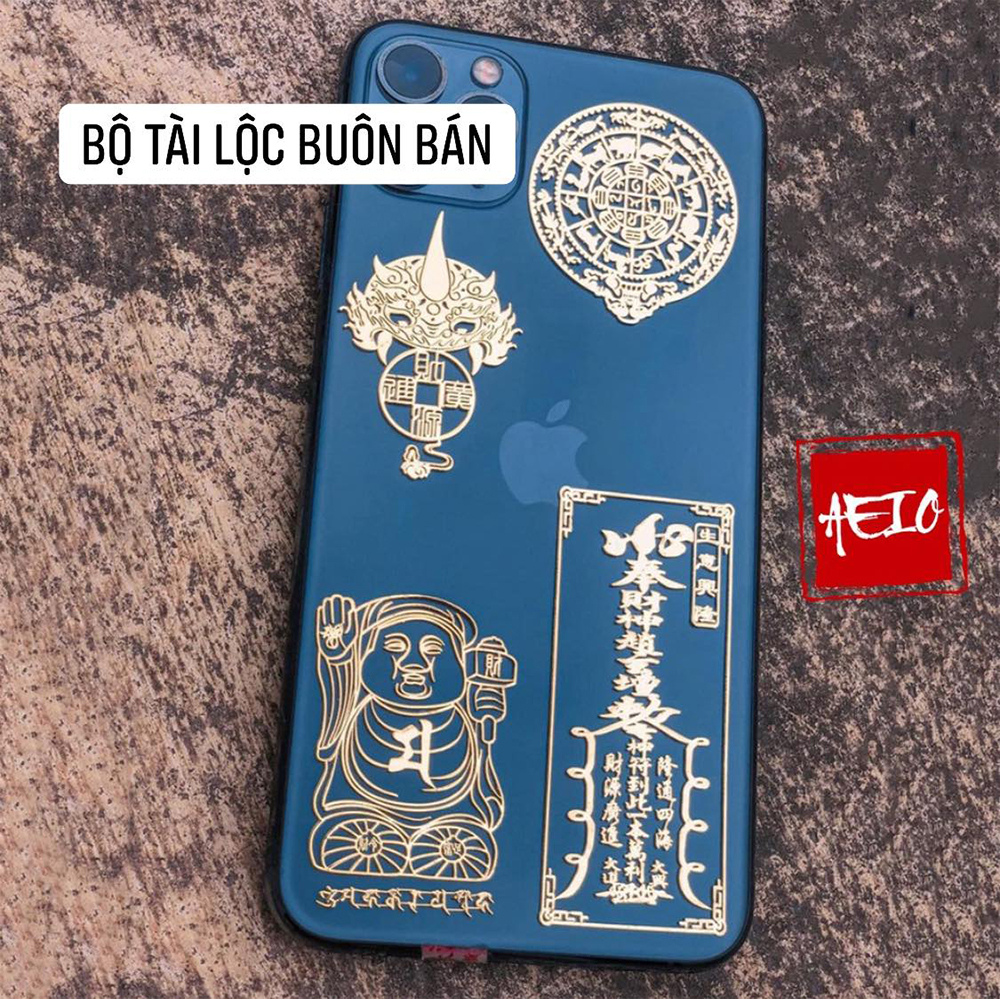 Bộ 4 miếng dán linh phù tài lộc buôn bán 💕freeship💕 linh phù dán điện thoại phong thủy tài lộc may mắn bình an
