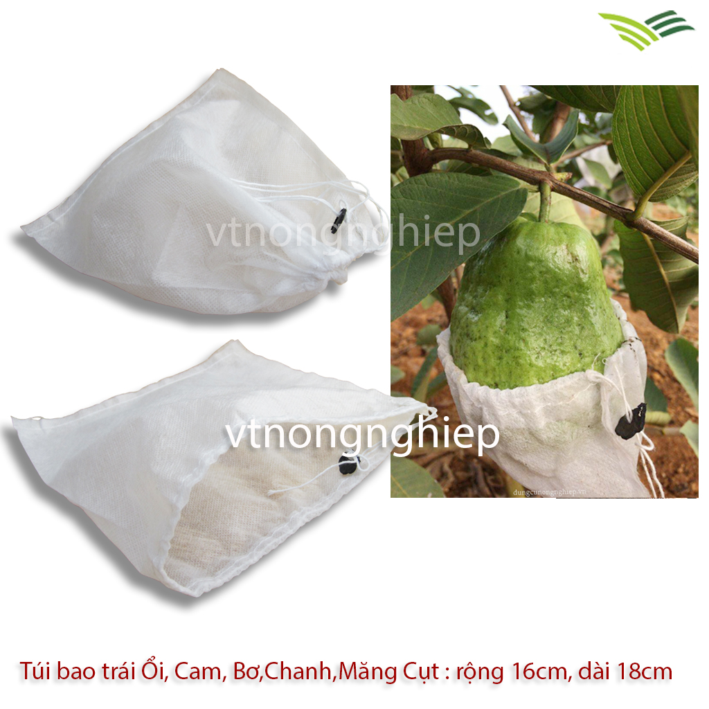 100 Túi bao bọc trái cây, vải không dệt, kích thước 16x18cm, có dây rút buộc, bao trái cây ổi, cam, bơ, chanh, măng cụt